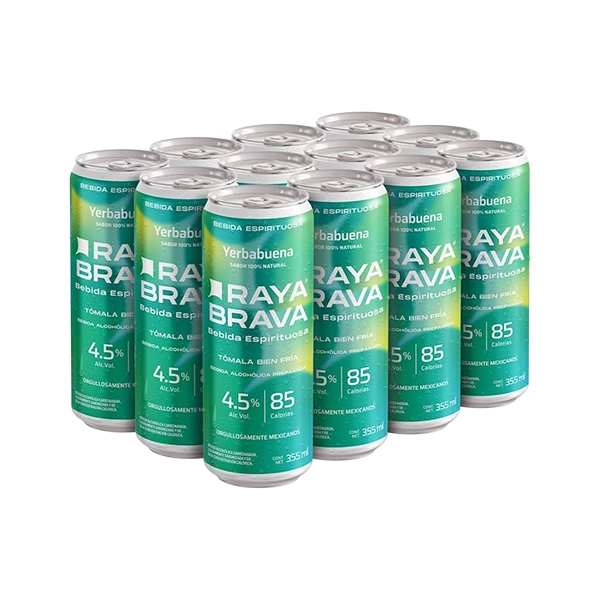 [12packYerba] Raya Brava Yerbabuena - Bebida Espirituosa con 4.5% Alc. 12 Pack (c)
