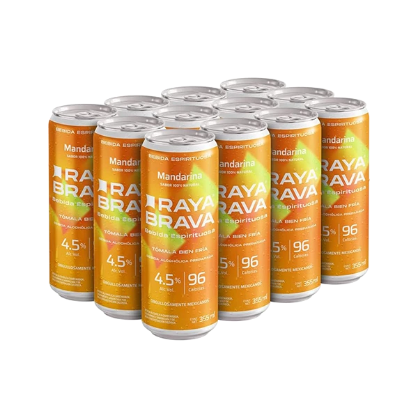 [12packMand] Raya Brava Mandarina - Bebida Espirituosa con 4.5 de Alc, 12 Pack (c)